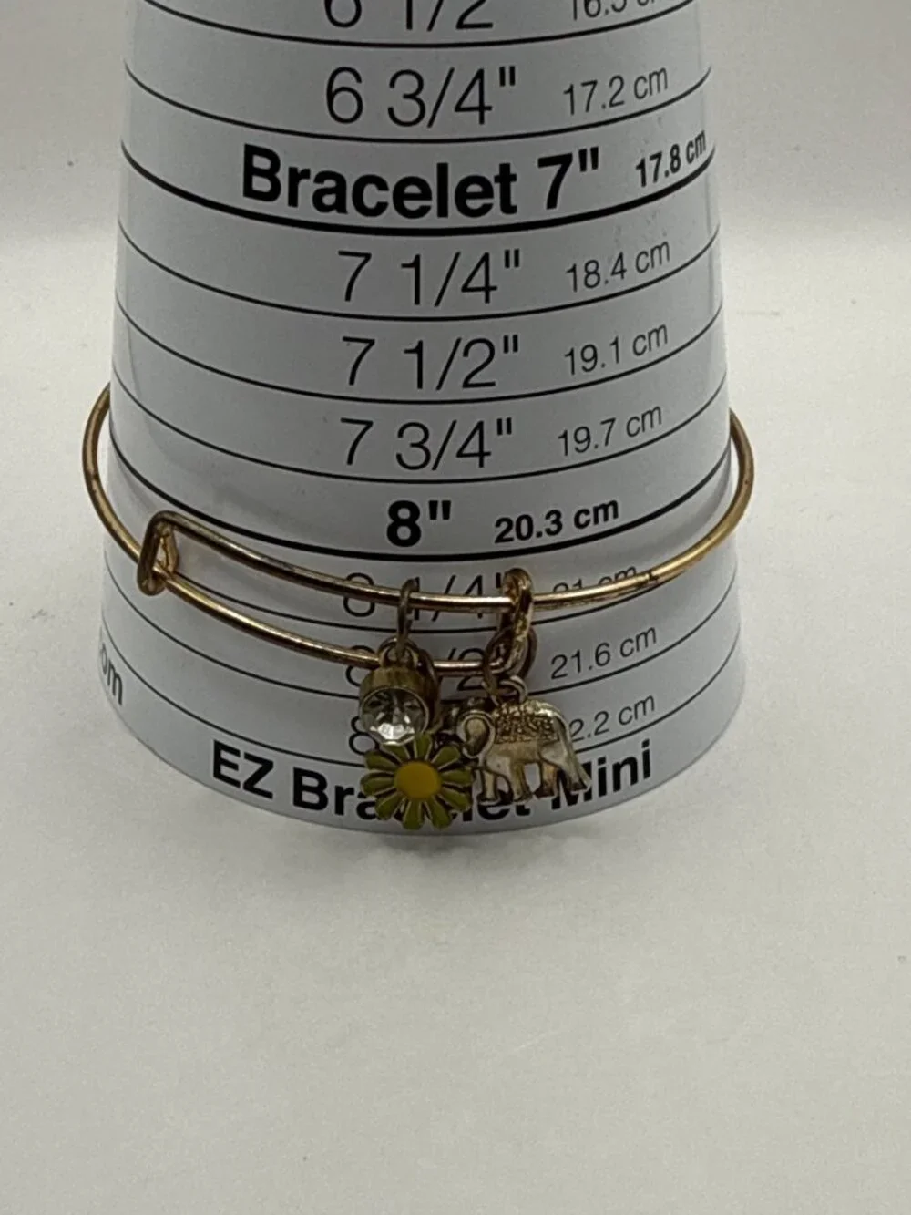Gold Expandable Charm Bangle Bracelet Lucky Elephant Enamel Daisy Crystal